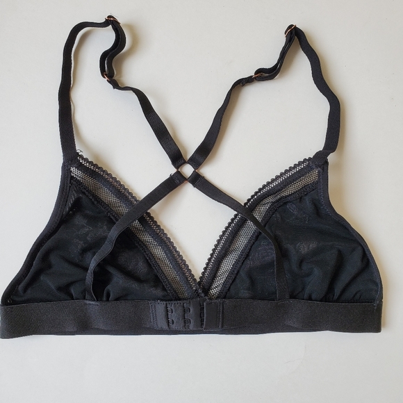 Rose + VINE Black bralette with pink floral embroidery and Mesh - Picture 2 of 10